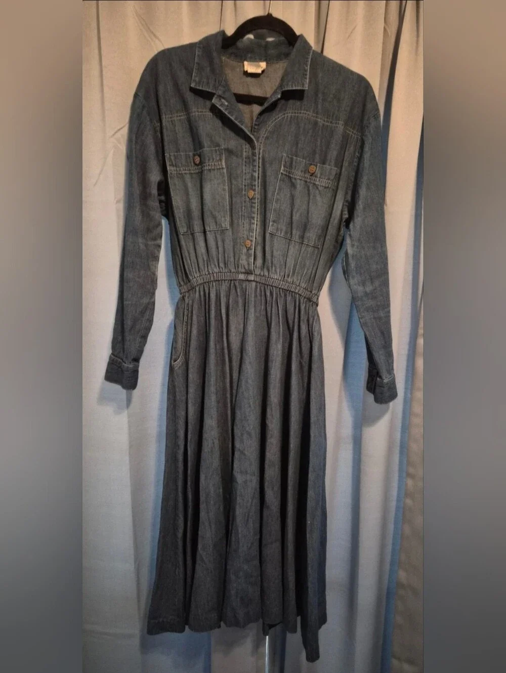 Vintage Gotcha Covered Cottagecore Denim Maxi Dress Pockets Made in the USA